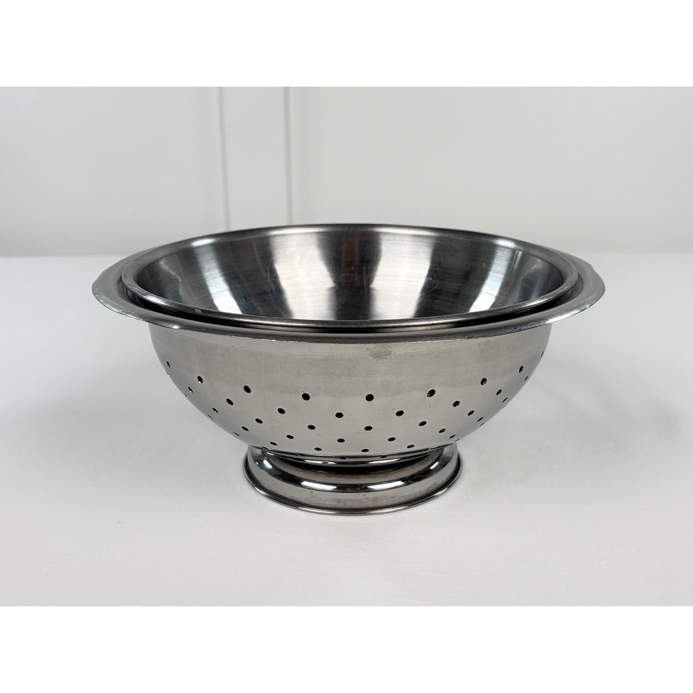 Vintage Ekco Flint Stainless Steel Colander & Nesting Mixing Bowl Kitchen Set